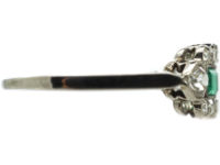 Art Deco Platinum Three Stone Emerald & Diamond Ring
