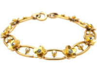 Edwardian 18ct Gold, Diamond & Natural Split Pearl Bracelet