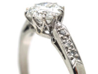 Art Deco Platinum Diamond Solitaire Ring with Diamond Set Shoulders