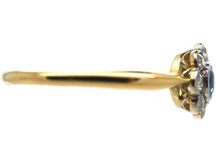 Edwardian 18ct Gold & Platinum Sapphire & Diamond Cluster Ring