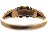 Regency 15ct Gold Three Stone Emerald & Rose Diamond Ring