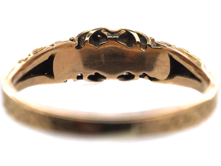 Regency 15ct Gold Three Stone Emerald & Rose Diamond Ring