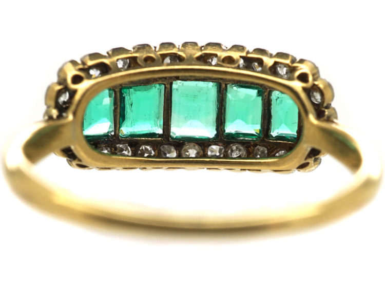 Edwardian 18ct Gold & Platinum Five Stone Emerald & Diamond Ring