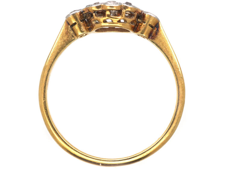 Edwardian 18ct Gold & Platinum Diamond Cluster Ring with Diamond Set Shoulders