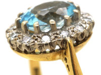 18ct Gold Aquamarine & Diamond Oval Cluster Ring