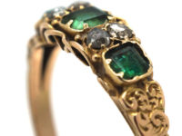 Regency 15ct Gold Three Stone Emerald & Rose Diamond Ring