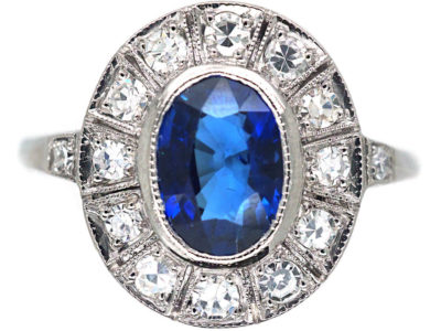Art Deco Platinum, Sapphire & Diamond Oval Cluster Ring Art Deco Platinum, Sapphire & Diamond Oval Cluster Ring
