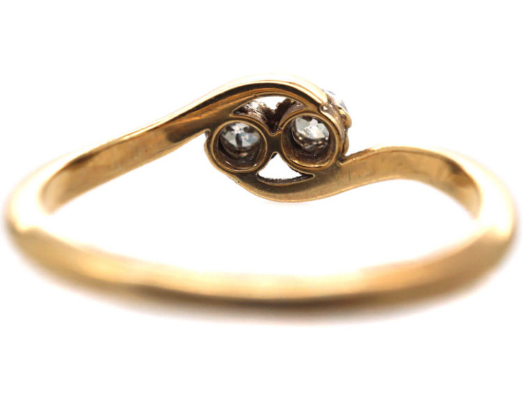 Edwardian 18ct Gold & Platinum Two Stone Diamond Twist Ring