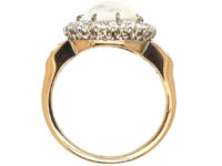 Edwardian 18ct Gold, Cabochon Moonstone & Diamond Cluster Ring with Diamond Set Shoulders