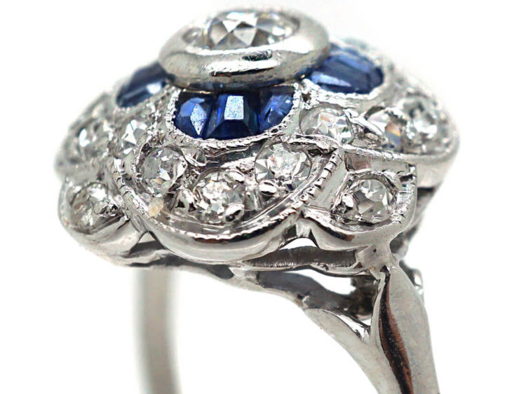 Art Deco Platinum Sapphire & Diamond Cluster Ring