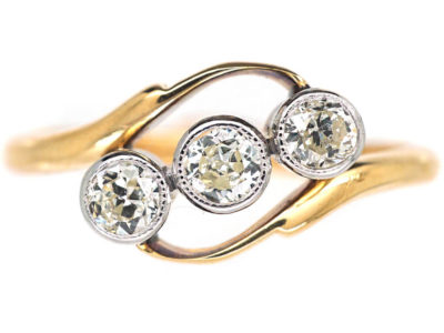 Edwardian 18ct Gold & Platinum Three Stone Diamond Twist Ring