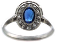 Art Deco Platinum, Sapphire & Diamond Oval Cluster Ring