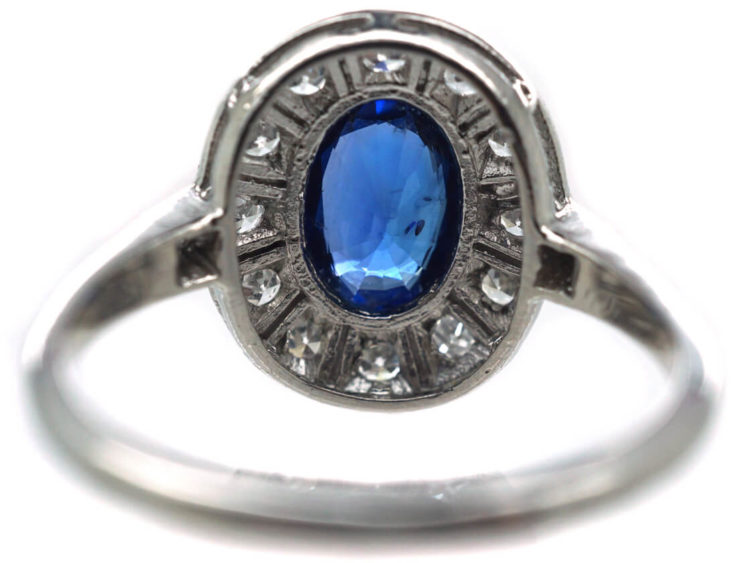 Art Deco Platinum, Sapphire & Diamond Oval Cluster Ring