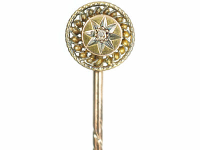 Victorian 15ct Gold Round Tie Pin set with a Rose Diamond