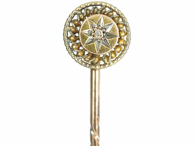 Victorian 15ct Gold Round Tie Pin set with a Rose Diamond