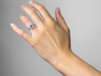 Art Deco 18ct & Platinum, Sapphire & Diamond Rectangular Ring with Diamond Set Shoulders
