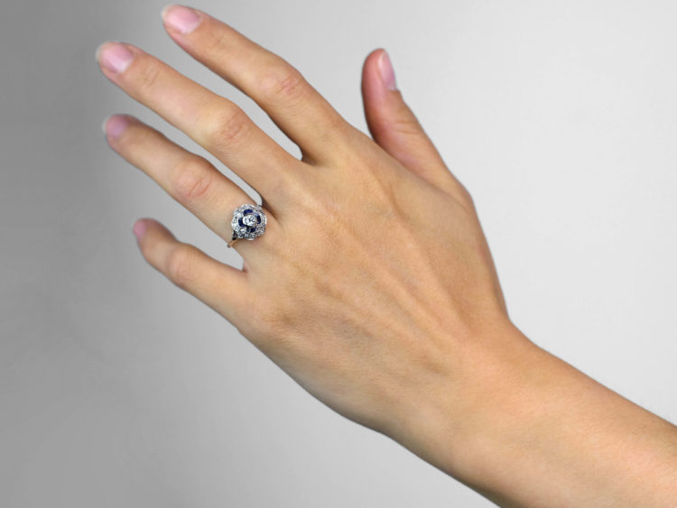 Art Deco Platinum Sapphire & Diamond Cluster Ring