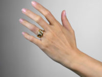 Edwardian 18ct Gold Double Snake Ring with Rose Diamond Eyes