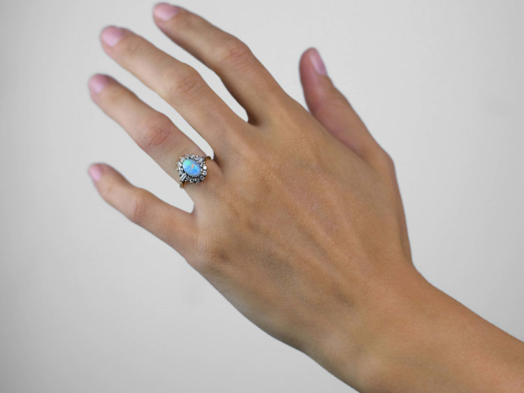 18ct Gold Opal & Diamond Cluster Ring