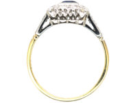 Art Deco 18ct & Platinum, Sapphire & Diamond Rectangular Ring with Diamond Set Shoulders