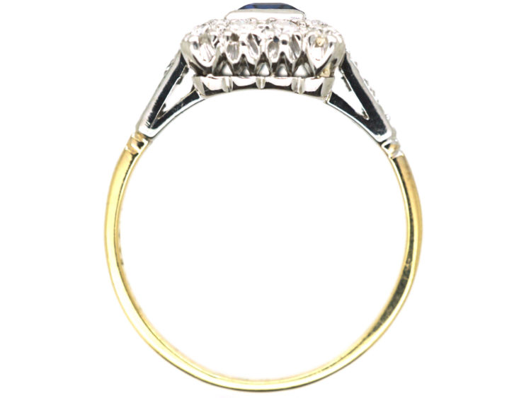 Art Deco 18ct & Platinum, Sapphire & Diamond Rectangular Ring with Diamond Set Shoulders