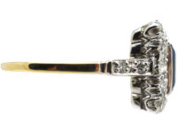 Art Deco 18ct & Platinum, Sapphire & Diamond Rectangular Ring with Diamond Set Shoulders