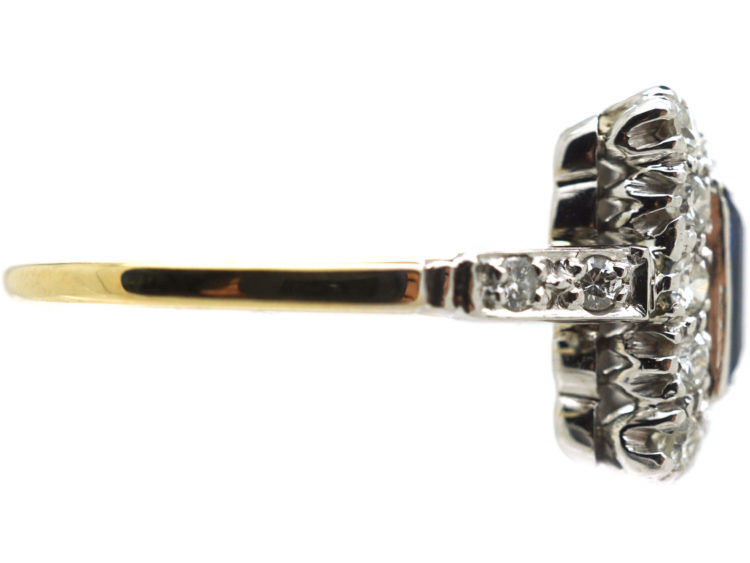 Art Deco 18ct & Platinum, Sapphire & Diamond Rectangular Ring with Diamond Set Shoulders
