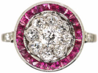 Art Deco Platinum, Ruby & Diamond Target Ring