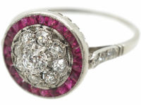 Art Deco Platinum, Ruby & Diamond Target Ring