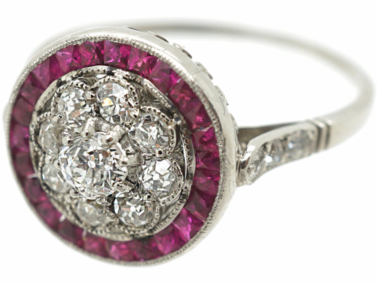 Art Deco Platinum, Ruby & Diamond Target Ring