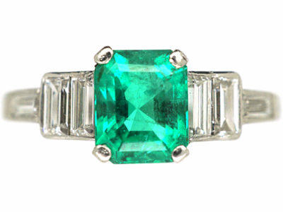 Art Deco Platinum, Emerald & Baguette Diamond Ring Art Deco Platinum, Emerald & Baguette Diamond Ring