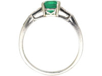 Art Deco Platinum, Emerald & Baguette Diamond Ring