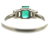 Art Deco Platinum, Emerald & Baguette Diamond Ring