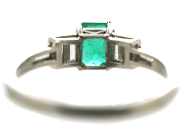 Art Deco Platinum, Emerald & Baguette Diamond Ring