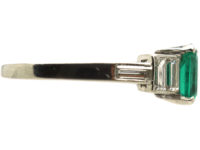 Art Deco Platinum, Emerald & Baguette Diamond Ring