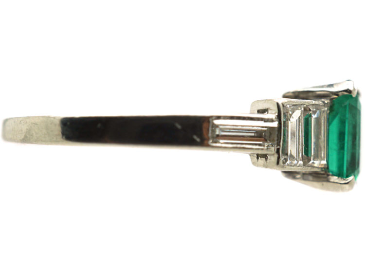 Art Deco Platinum, Emerald & Baguette Diamond Ring