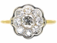 Edwardian 18ct Gold & Platinum Diamond Daisy Cluster Ring