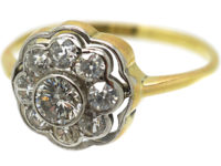 Edwardian 18ct Gold & Platinum Diamond Daisy Cluster Ring