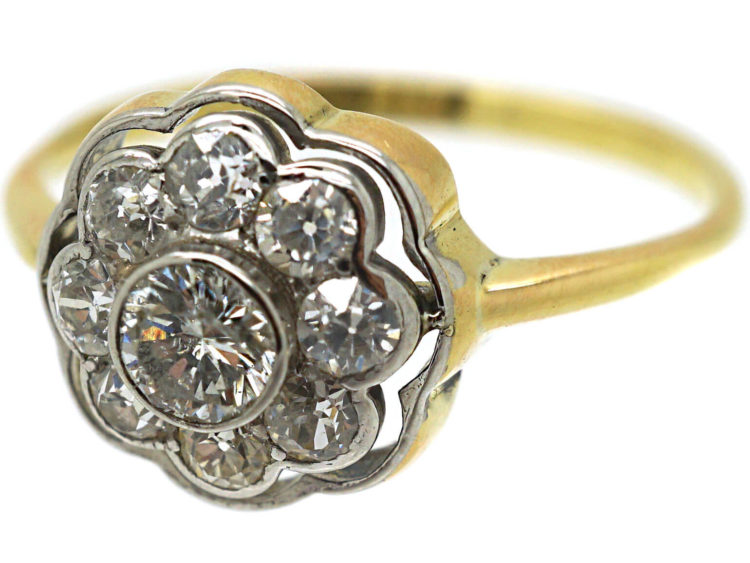Edwardian 18ct Gold & Platinum Diamond Daisy Cluster Ring