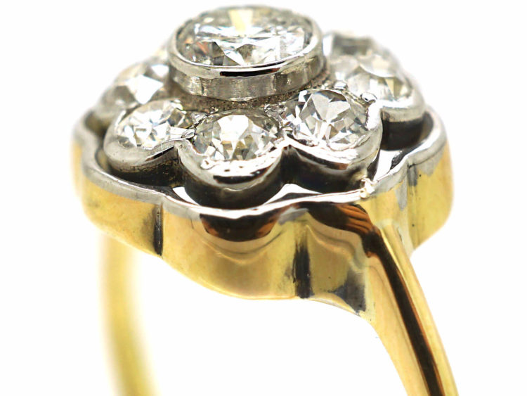 Edwardian 18ct Gold & Platinum Diamond Daisy Cluster Ring