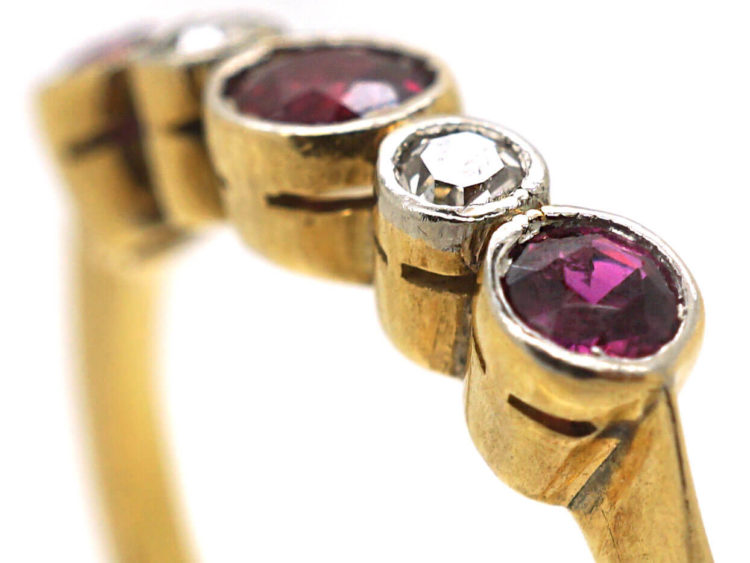 Edwardian 18ct Gold & Platinum Five Stone Ruby & Diamond Ring