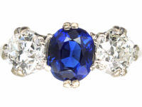 18ct White Gold & Platinum, Three Stone Sapphire & Diamond Ring