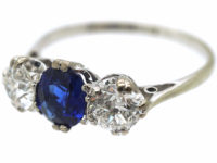18ct White Gold & Platinum, Three Stone Sapphire & Diamond Ring