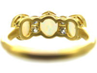 Edwardian 18ct Gold, Three Stone Opal & Diamond Ring