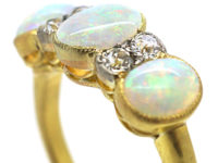 Edwardian 18ct Gold, Three Stone Opal & Diamond Ring