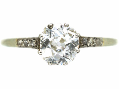 Edwardian Diamond Solitaire Ring with Diamond Set Shoulders