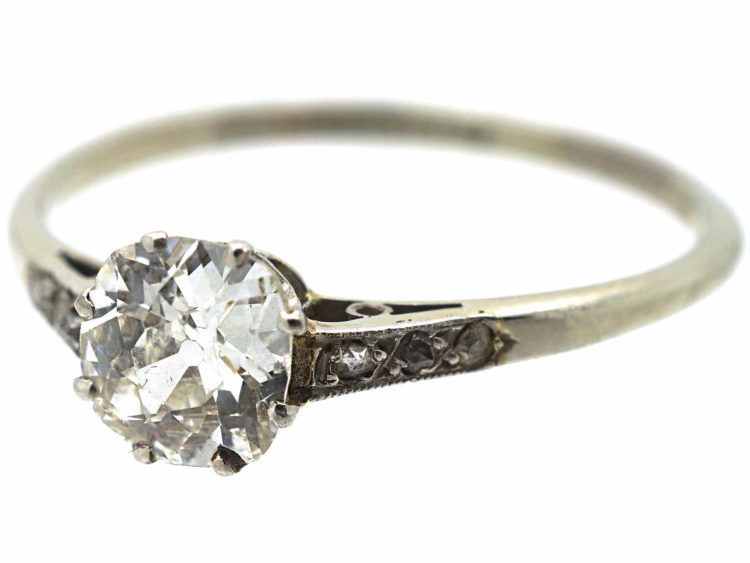 Edwardian Diamond Solitaire Ring with Diamond Set Shoulders