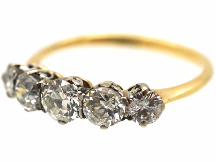 Art Deco 18ct Gold & Platinum Five Stone Diamond Ring