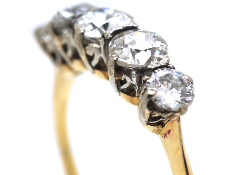Art Deco 18ct Gold & Platinum Five Stone Diamond Ring