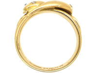Edwardian 18ct Gold Double Snake Ring with Rose Diamond Eyes